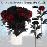 60 Pcs Burgundy Flowers Wine Red Dahlias Artificial Flowers With Stems Faux Silk Dahlia Bouquet Long Stem For Wedding Halloween Bridal Bouquet Harvest Table Centerpieces Home Decor