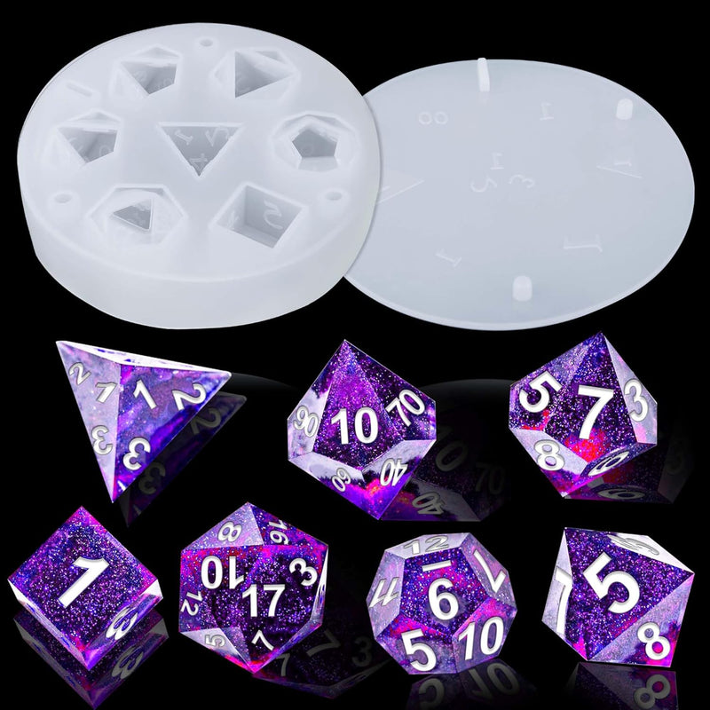 Resin Molds - Silicone Molds For Epoxy Resin Casting With 7 Standard Dice Cavities, Diy Dice Making, Tabletop Gaming Gift