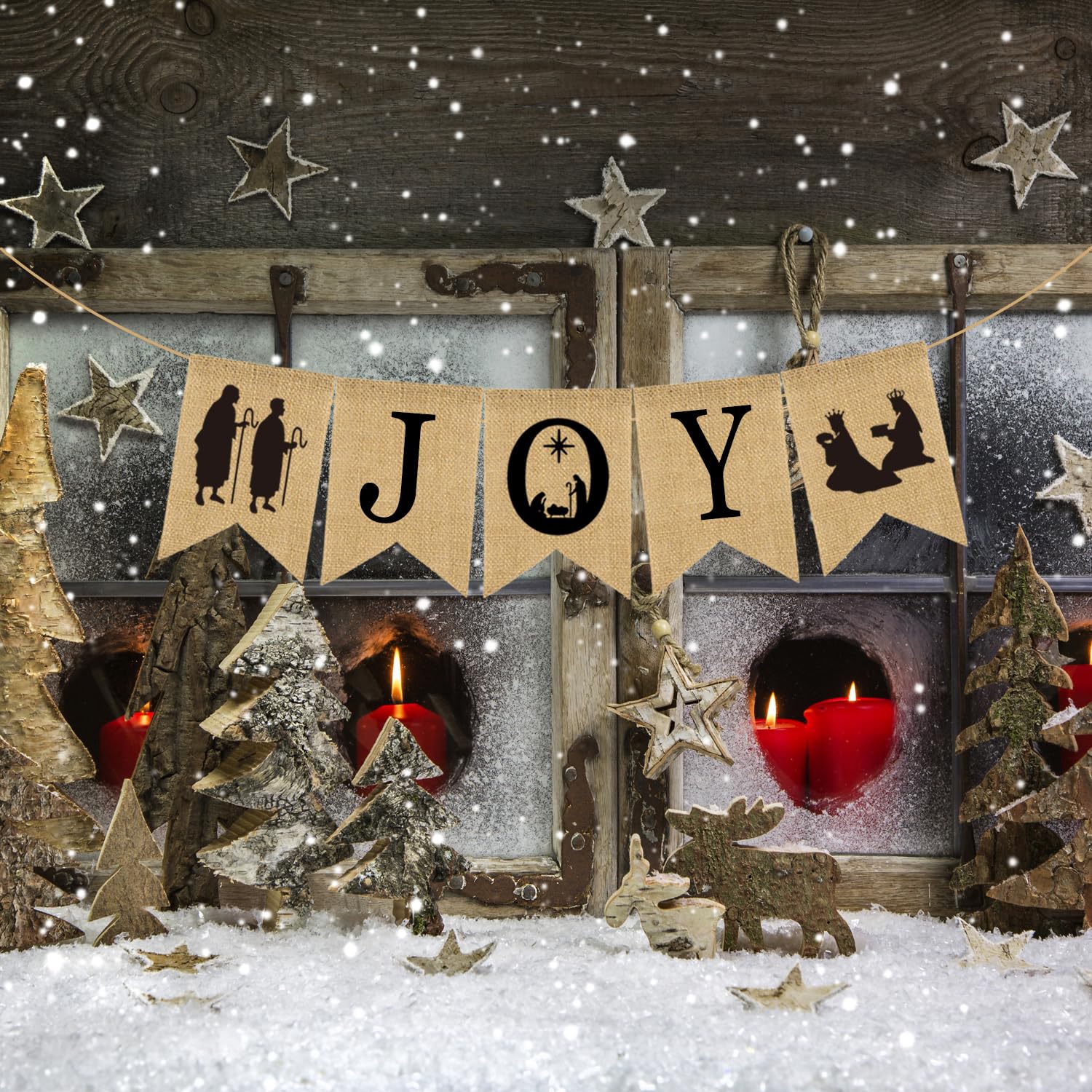 Christmas Burlap Banner Nativity Joy Burlap Banner Nativity Scenes Bunting Banner Xmas Holiday Banner Garland Rustic Merry Christmas Hanging Banner For New Year Party Home Mantel Fireplace