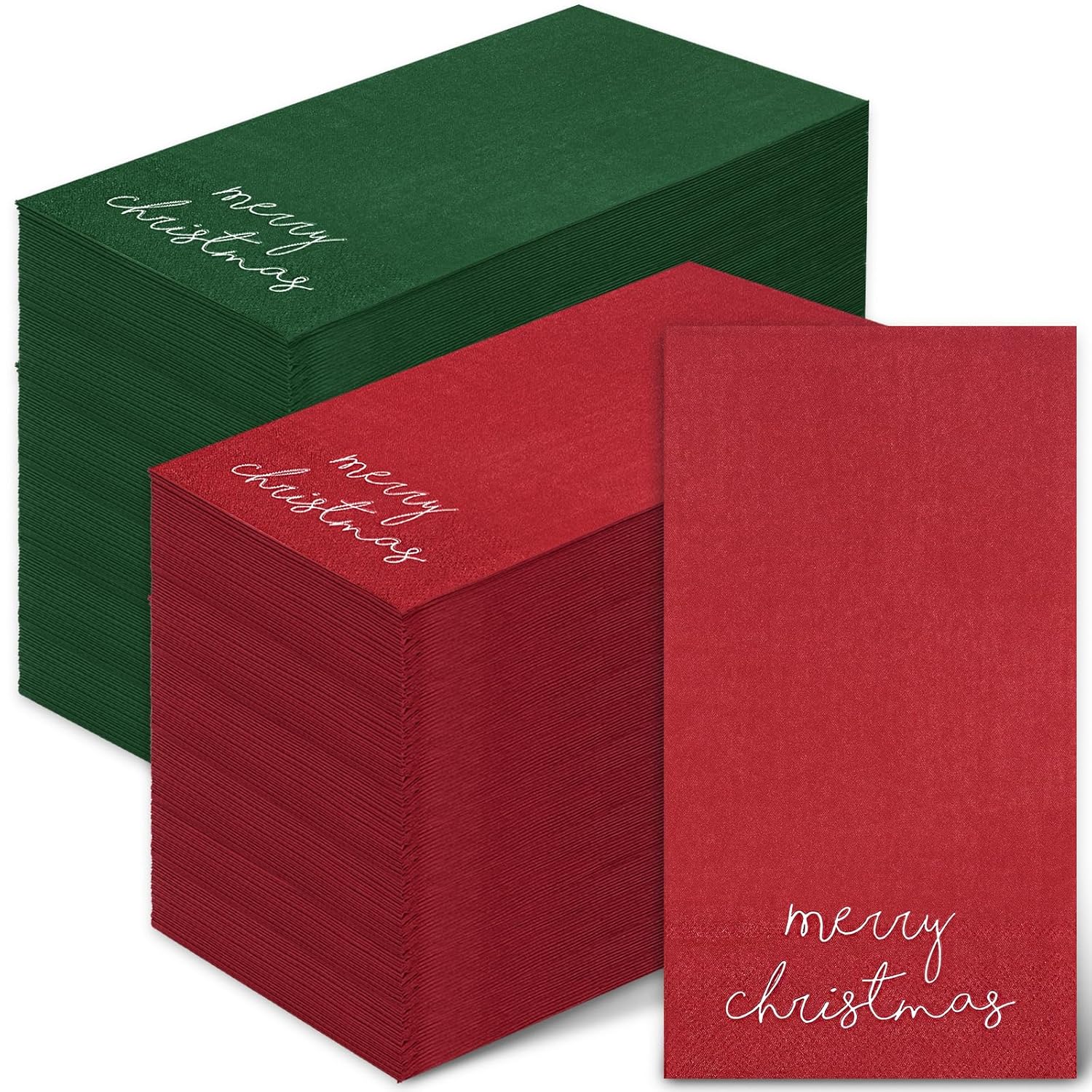 Christmas Guest Napkins Red Green Merry Christmas Paper Napkins Disposable Xmas Guest Hand Napkin Towel For Winter Holiday Party Supplies Bathroom Table Decor,80Pcs