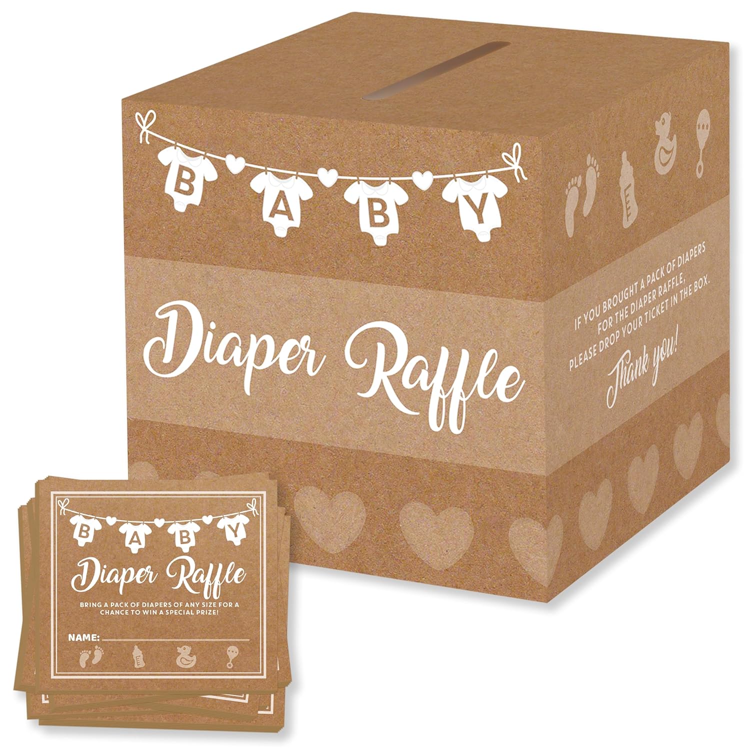 Baby Shower Games For Girl Or Boy, 50 Diaper Raffle Tickets, Diaper Raffle Ticket Cards Box, Baby Shower Decorations, Raffle Prizes, Ideas