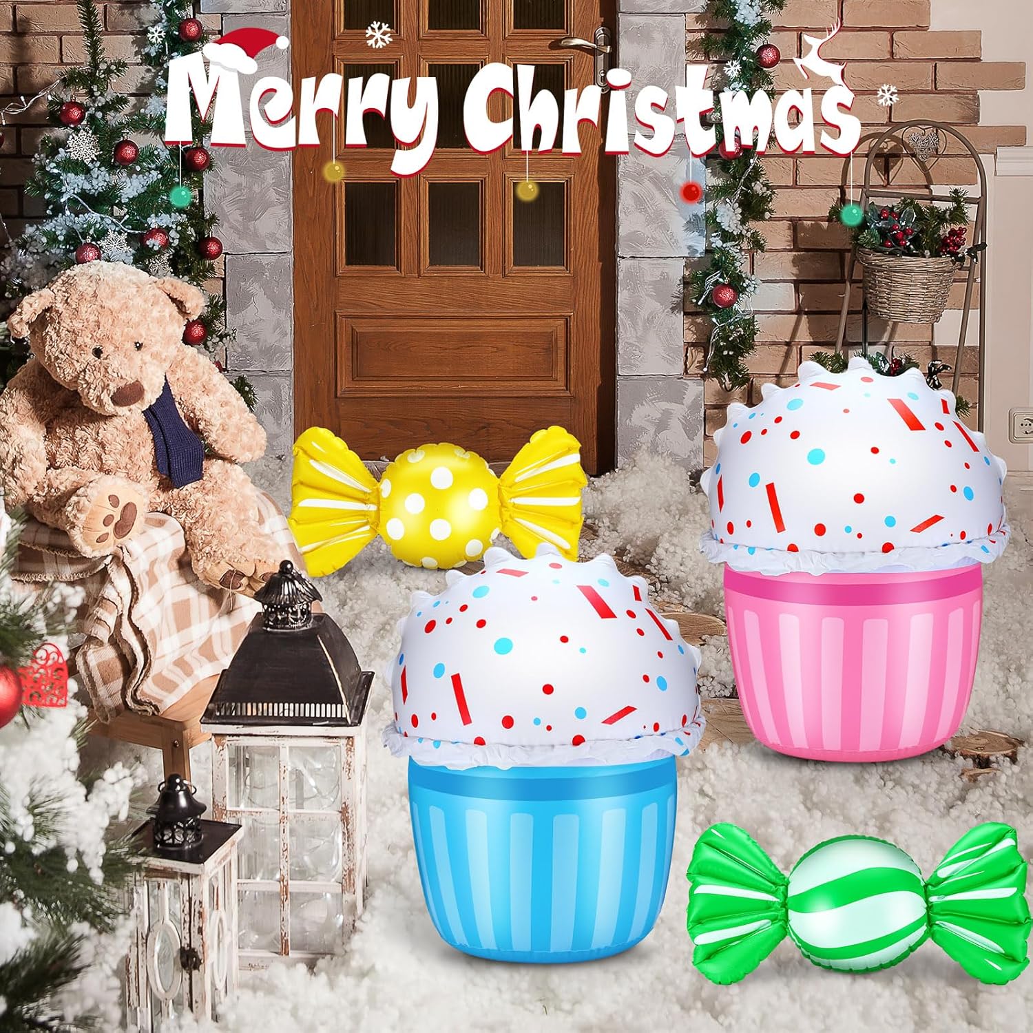 4 Pcs 24 Inch Christmas Inflatable Candy Outdoor Decorations Pvc Blow Up Cake And Candy Decor For Xmas Candy Themed Part