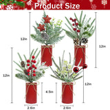 4 Pcs Christmas Centerpiece Table Decorations Artificial Potted Plants Floral Arrangement With Red Berries Pinecones Stars Balls For Home Desktop Farmhouse Party Decor