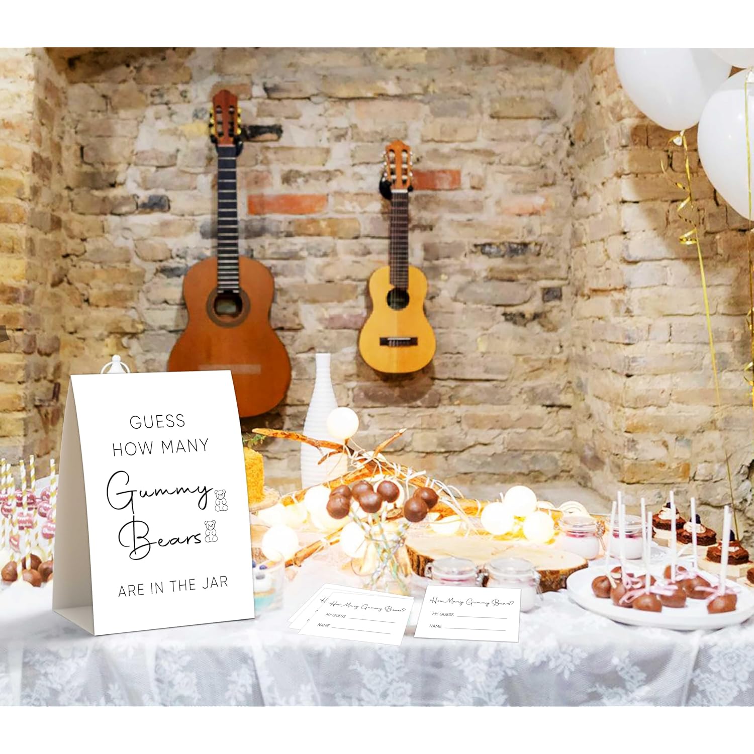 Guess How Many Gummy Bears Baby Shower Game, Baby Shower Decorations, 50 Guess How Many Game Cards And 1 Standing Sign, Guessing Games For Gender Reveal Party Baby Shower Activities, 15
