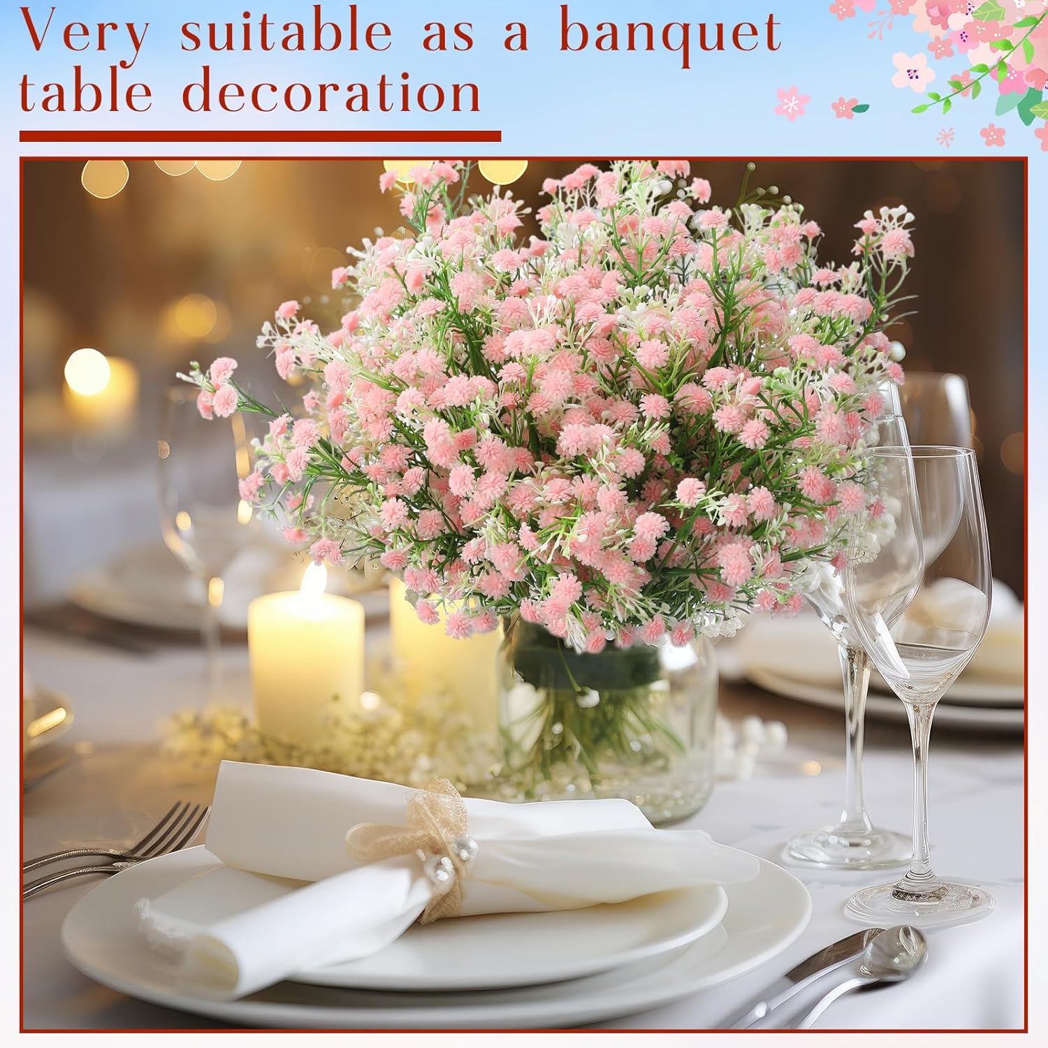 12 Pcs Spring Babys Breath Flowers Wedding Artificial Flowers Bulk Fake Gypsophila Babys Breath Bouquet Sprays Faux Floral For Home Vase Floral Arrangement Mother'S Day Decor(Light Pink)