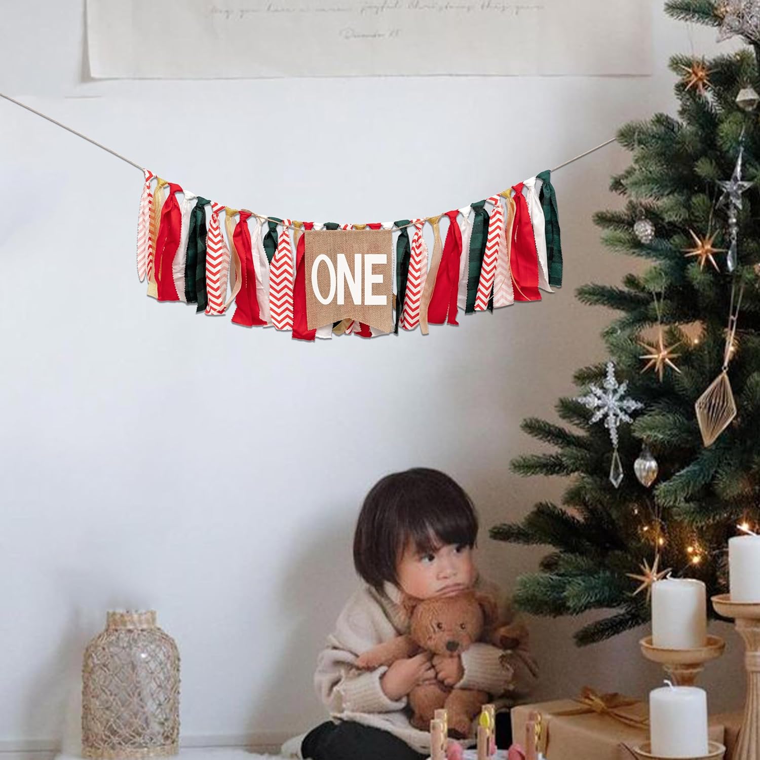 Christmas High Chair Banner For 1St Birthday - Red And Green One High Chair Banner, 1St Birthday Decoration For Boys Girls, Christmas Birthday Party Decorations,Merry Christmas Banner Photo Props
