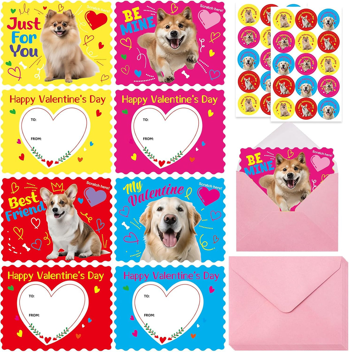 Valentines Cards Scratch Sniff Puppy Card Valentine Strawberry Scented Pet Notecard With Envelopes Stickers For Kids Boys Girls School Classroom Party Favors Exchange Supplies 28Pcs
