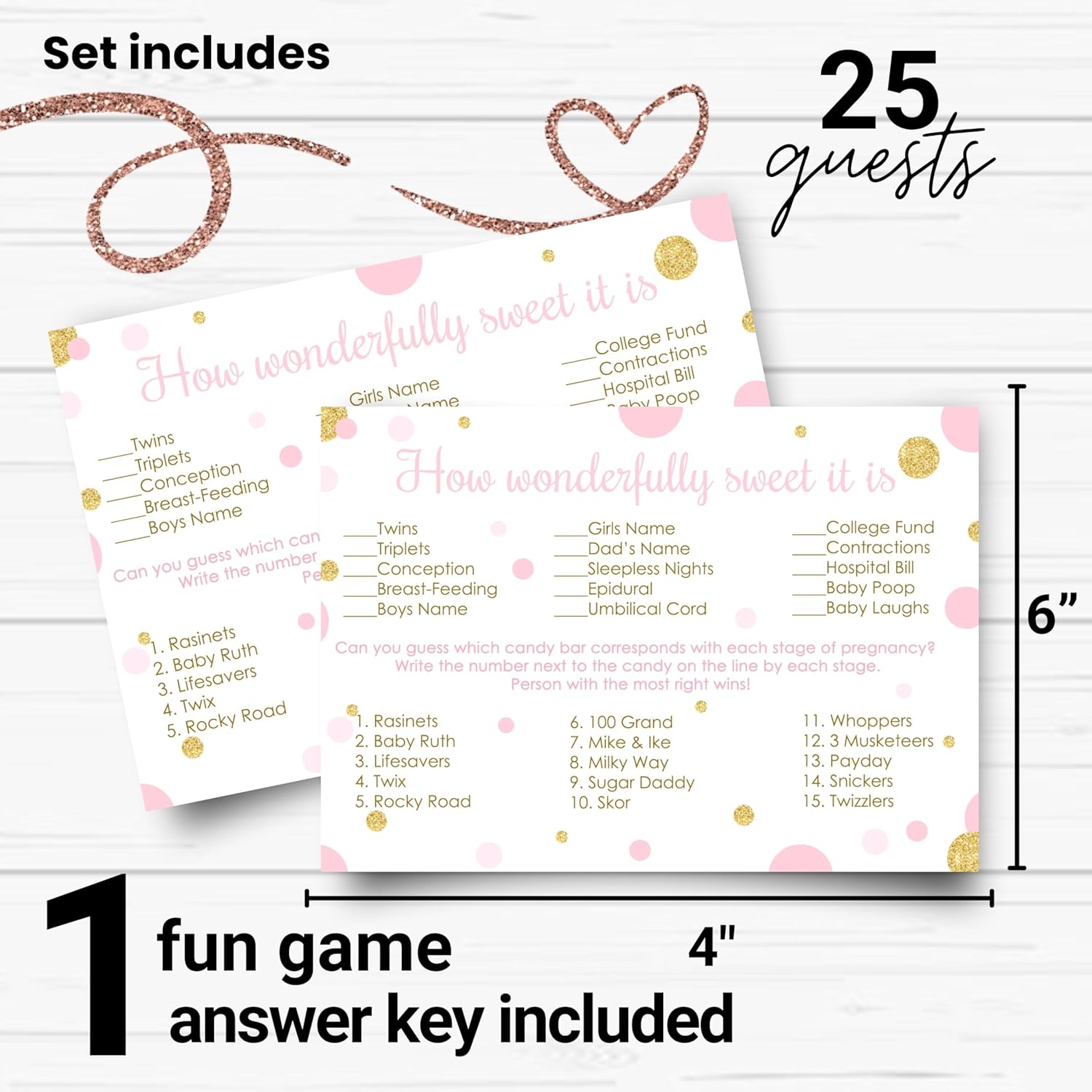 Pink And Gold Baby Shower Game - Candy Bar Matching Activity Cards - Guess The Stages Of Pregnancy And Parenthood - Funny Game For Guests - Twinkle Star Princess Theme - 25 Pack