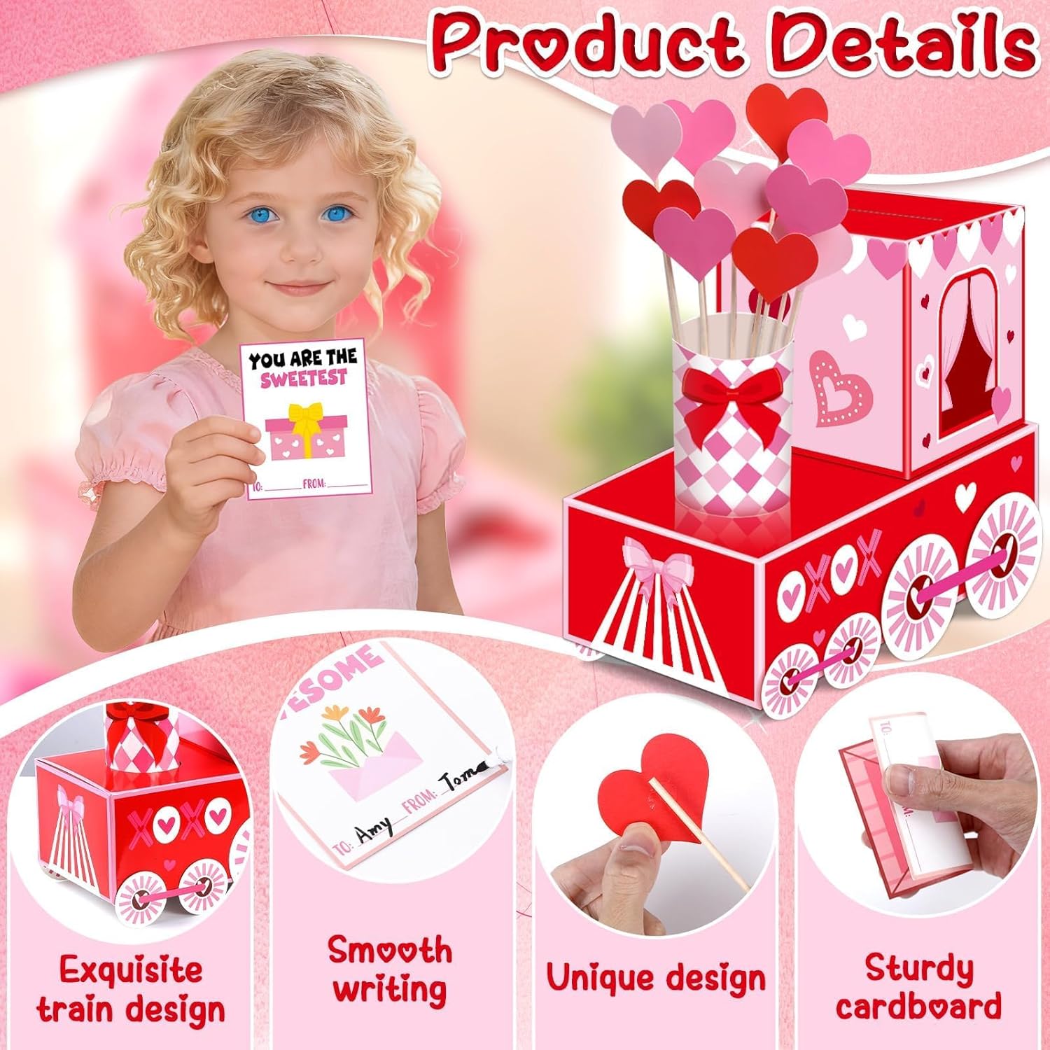 50 Pcs Large Valentine'S Day Card Box For Exchange Valentine'S Day Train Mailbox For Classroom Exchange Valentine Card For Train Heart Party Favors