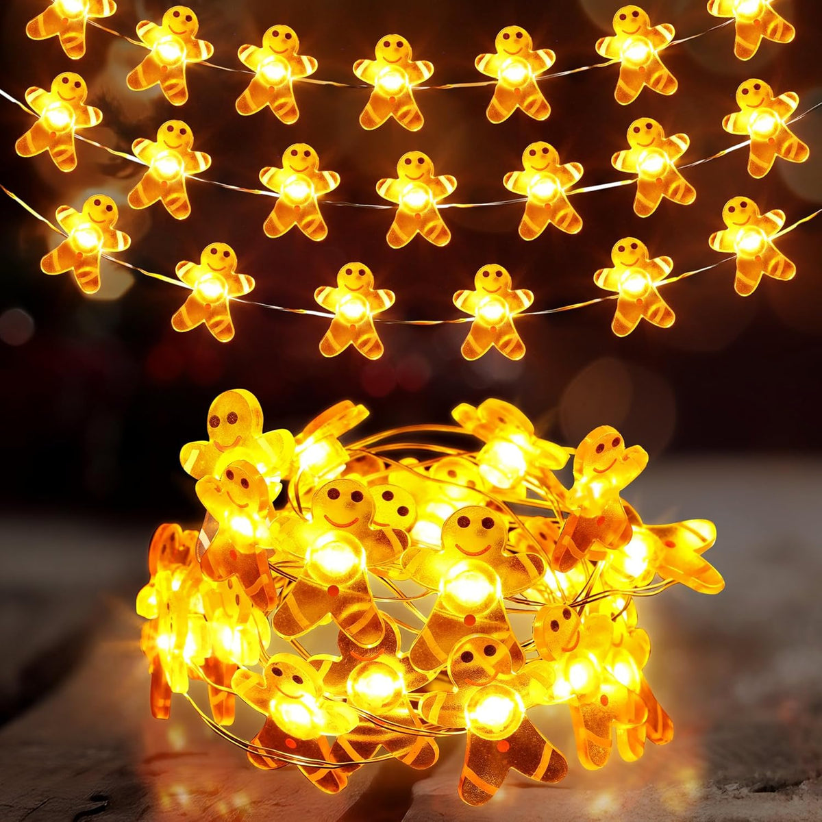 1 Pack Christmas Gingerbread Man String Lights, Indoor Xmas String Light, Waterproof Christmas Usb Battery Powered Led,