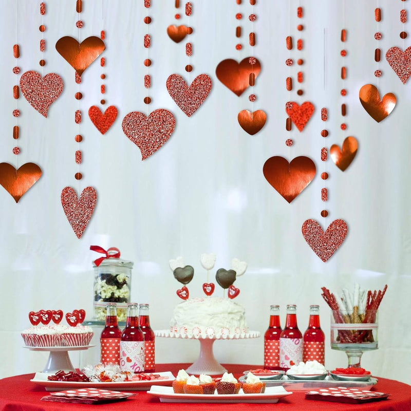 Glitter Red Heart Garland Decorations Hanging Garlands Streamer Banner