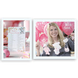 Girl Baby Shower Game — Cartoon Parent Match Baby Shower Game — Pack Of 25 — Floral Pink Elephant Baby Shower Game, Match Famous Cartoon Parents Fun Shower Activity, Star Kids Match Game G530-Dpm