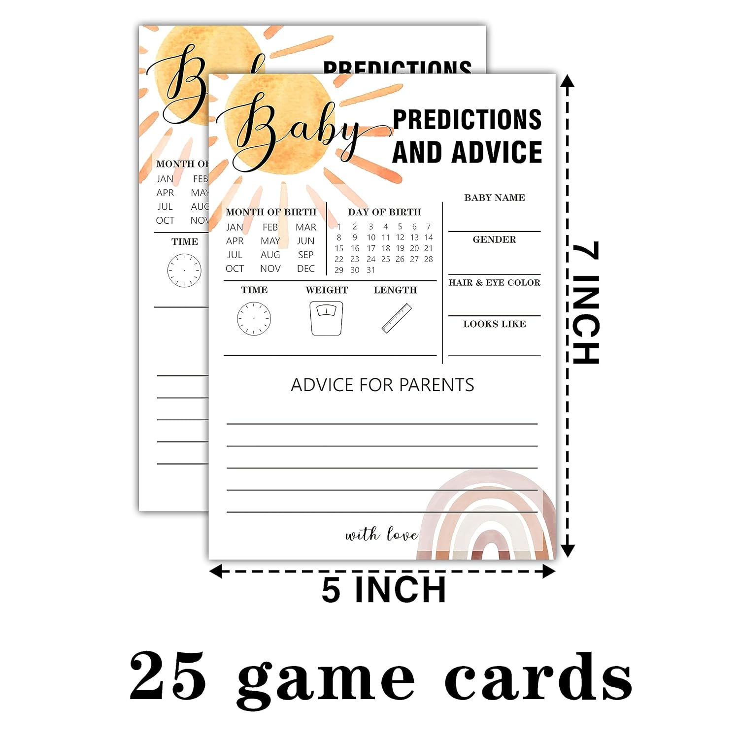 Boho Rainbow Predictions And Advice Baby Shower Games, 25 Sunshine Gender Neutral Cards, Gender Reveal Party Game Set For Women, Men-A31