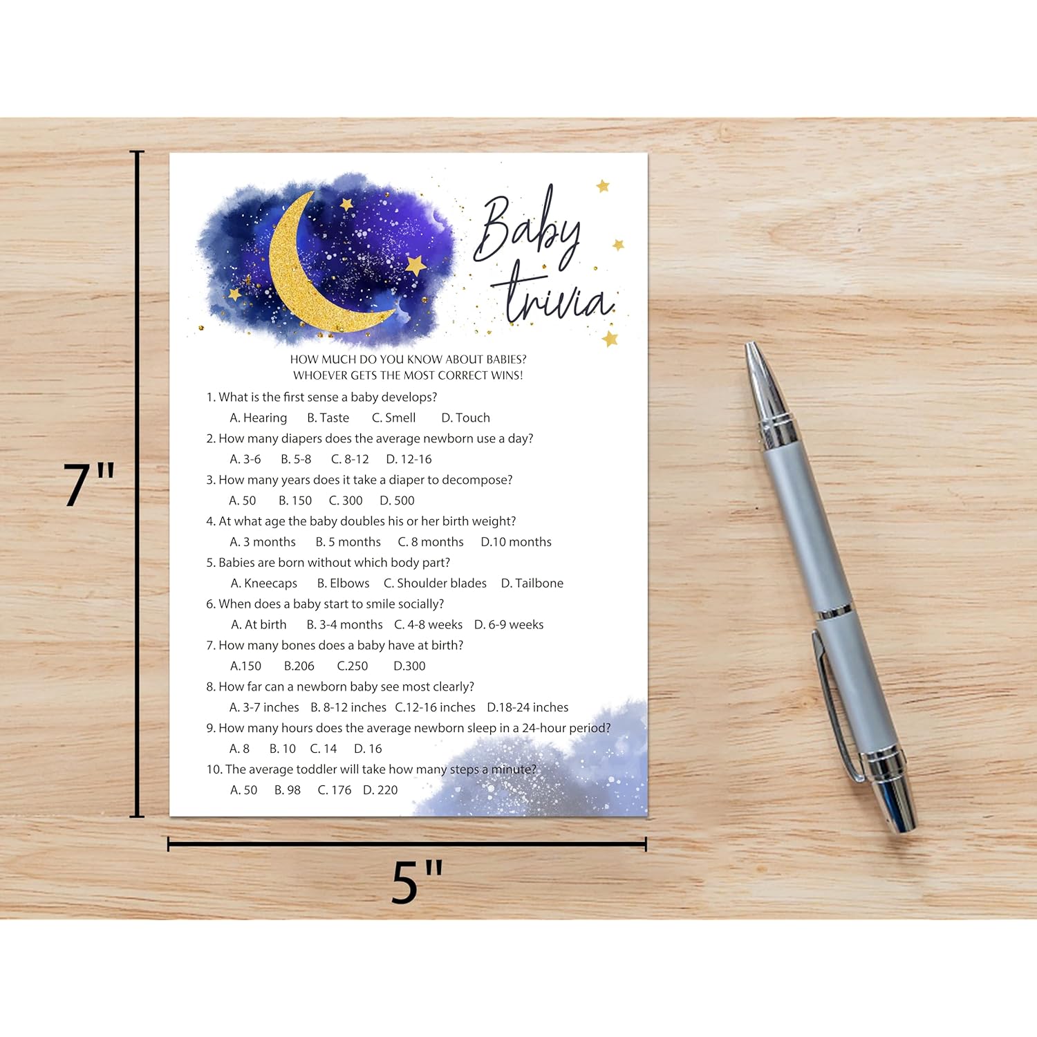 Baby Shower Games For Boy Girl, Over The Moon Baby Trivia Baby Shower Game, Blue Twinkle Twinkle Little Star Baby Shower Games, Gender Reveal Games, 25 Cards (Moonstar002)