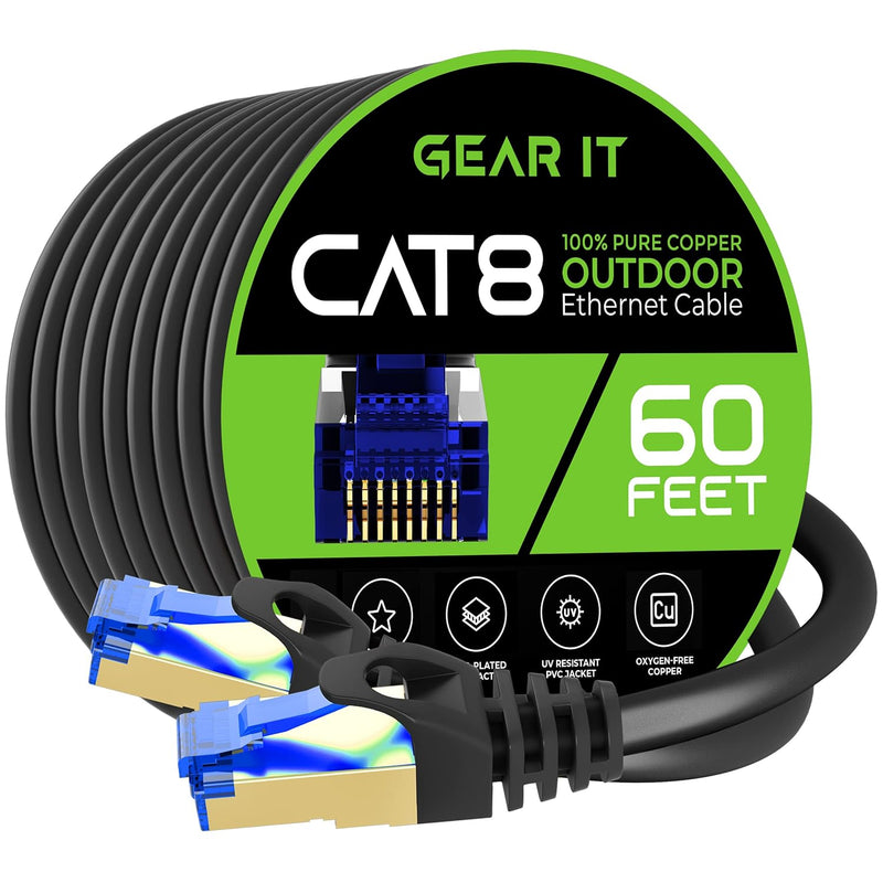 GearIT Cat8 Outdoor Ethernet Cable (60 Feet) Waterproof, Direct Burial, In-Gro