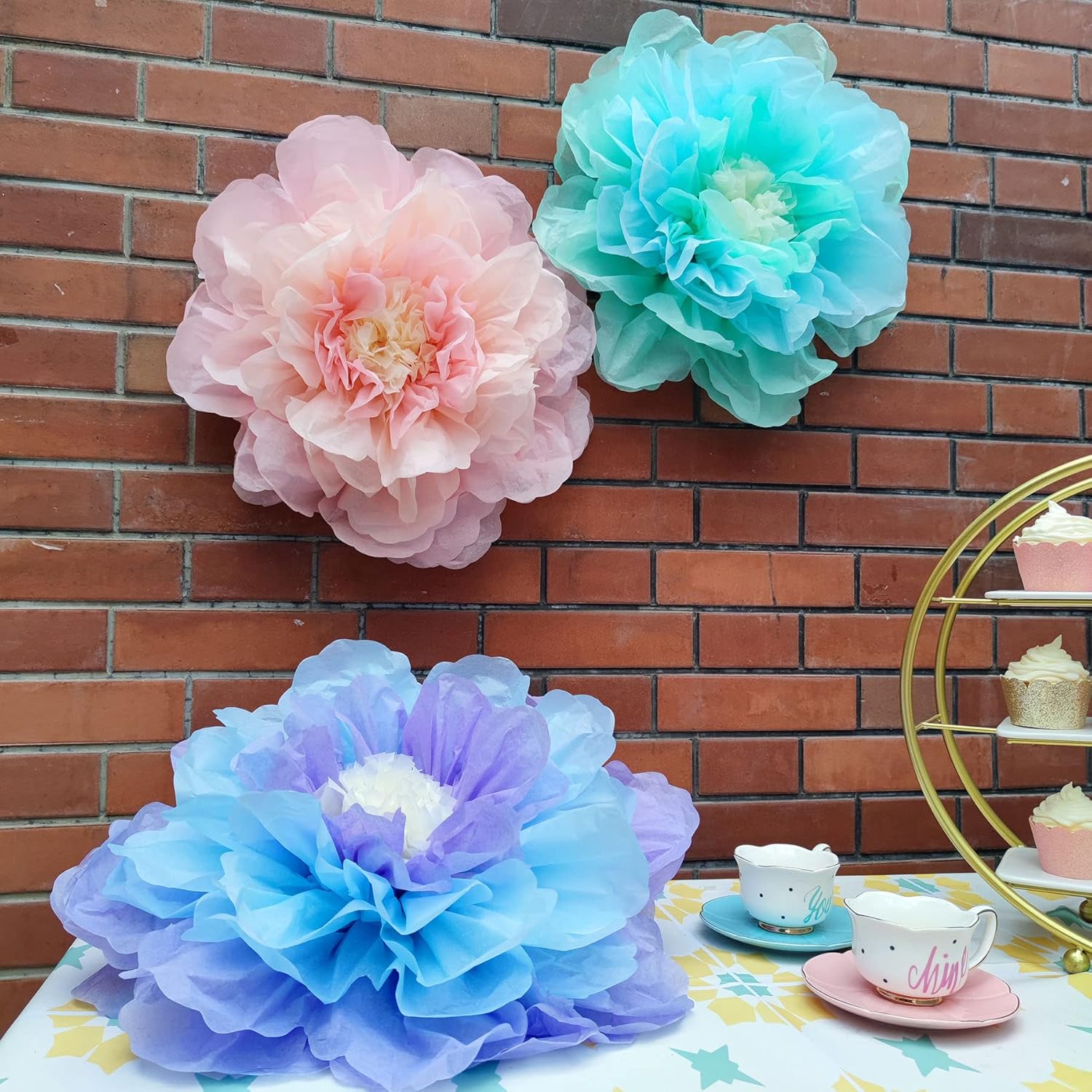 Pastel 20 Inch Giant Paper Chrysanth Flower For Nursery Wall Birthday Party Wedding Decor Easter Decor Floral Backdrop Pack Of 3