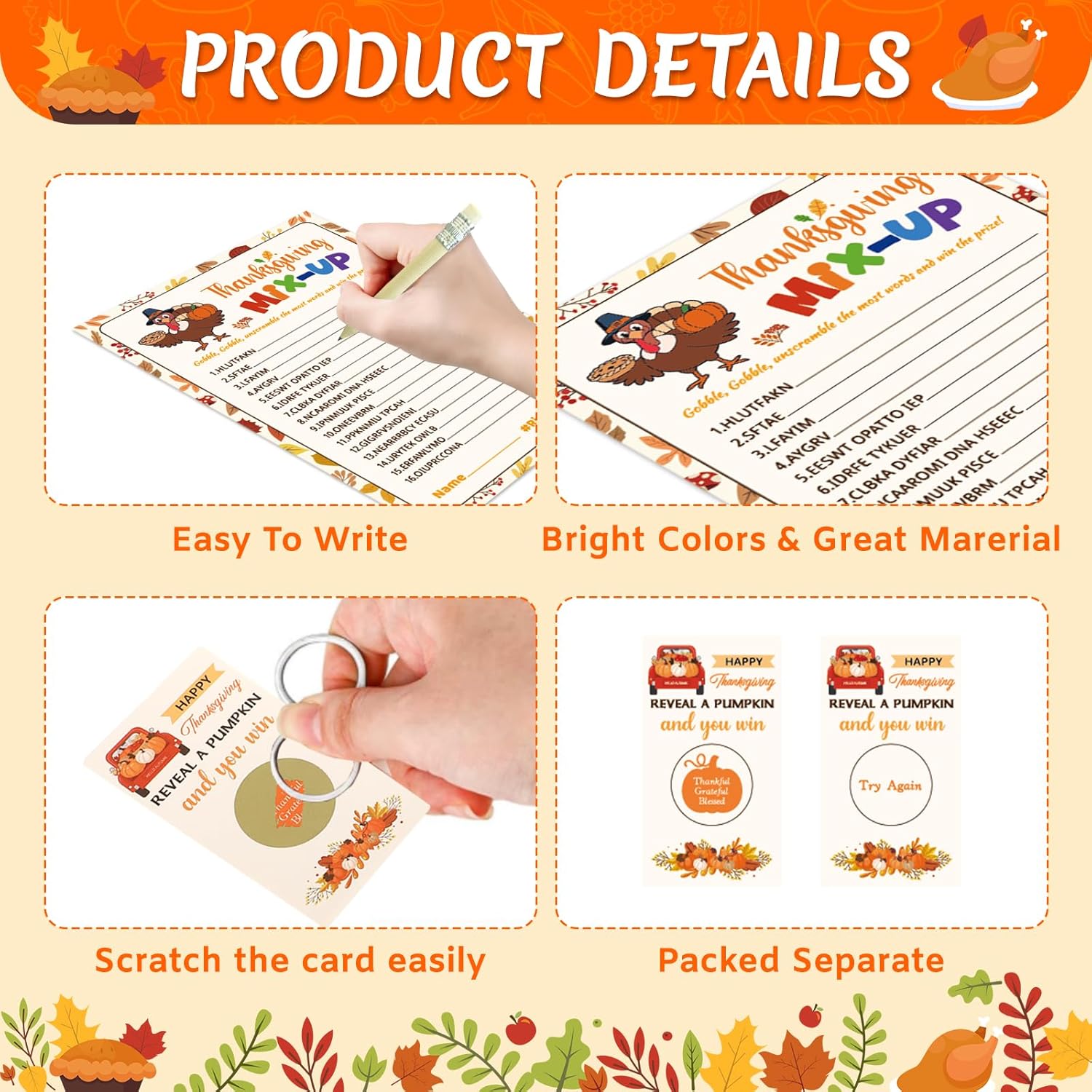 139 Pcs Thanksgiving Party Games Set Friendsgiving Game Decorations Turkey Trivia Scramble Activities Paper Cards For Adults Family Word Search Card Harvest Festival Fall Holiday Supplies Favors