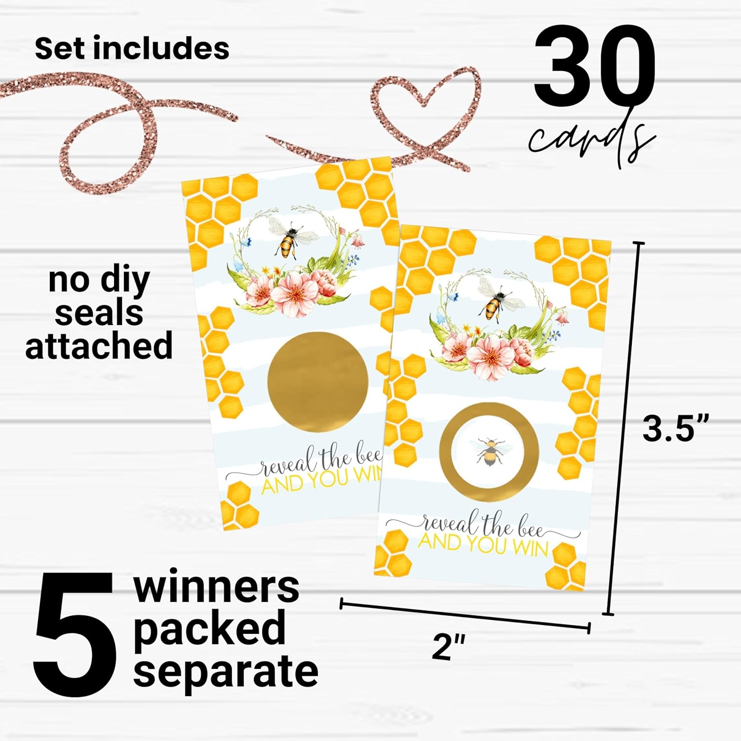 Bee Baby Shower Games Gender Neutral - 30 Pack - Scratch Off Raffle Game Cards - Fun Bridal Activities For Weddings & Engagement Parties - Bumblebee Boho Floral Theme