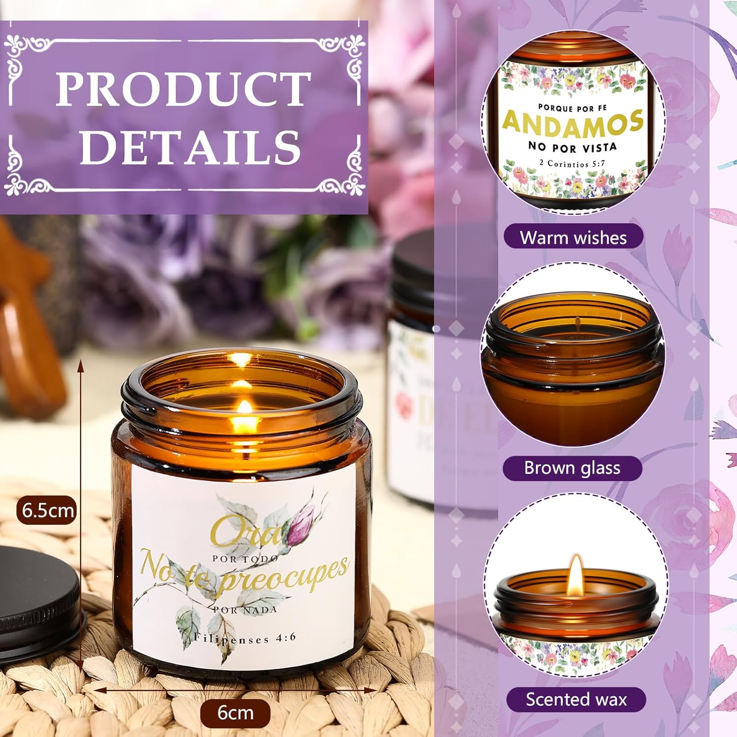 12 Jars Christian Religious Scented Candle 3.5Oz Catholic Bible Verses Candle For Women Easter Birthday Thank You Gifts For Employee Inspirational Coworkers Gifts(Español)