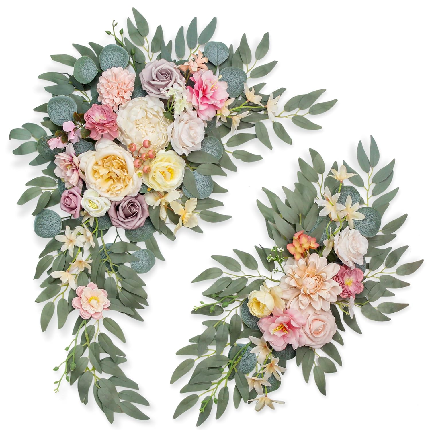 Faux Flowers Wedding Arch Flowers Kit(Pack Of 2) Wedding Welcome Sign For Wedding Decor Ceremony And Reception Backdrop Decoration (Dark Pink)