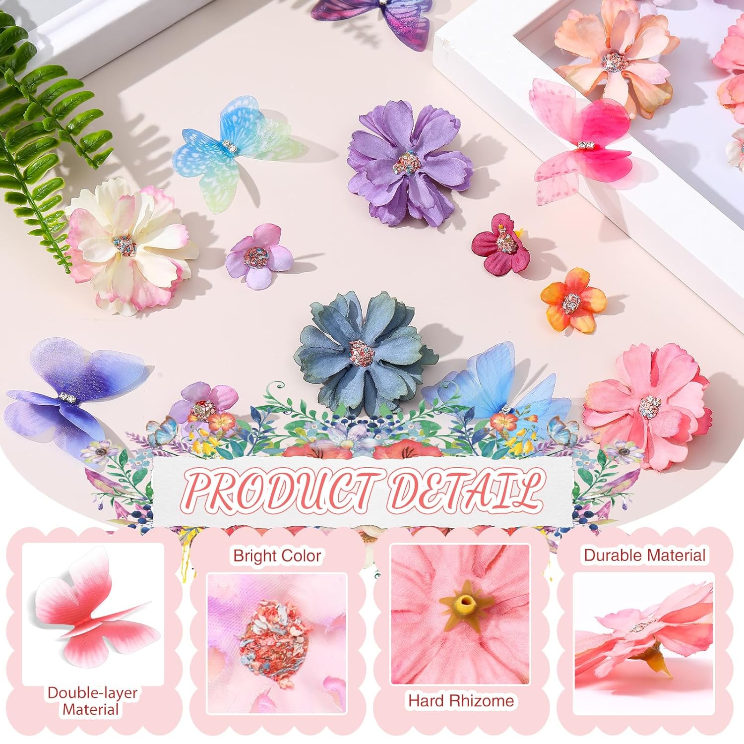 250 Pcs Faux Flower Heads Organza Butterfly Set Includes 200 Silk Daisy 50 Butterfly Embellishments Artificial Flowers Heads 3D Butterflies For Diy(Bright Colors)