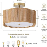 3 Light Boho Rattan Ceiling Light Flush Mount Modern Woven Chandelier Fixture