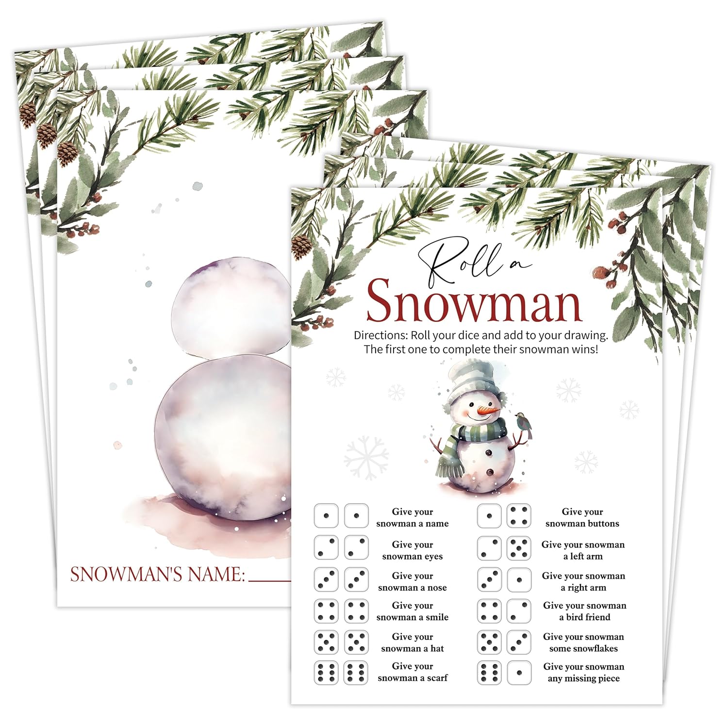 Christmas Games For Families, 25 Players Roll A Snowman Dice Game, Christmas Crafts, Draw A Snowman, Christmas Party Activity, Winter Holiday Supplies, Ice Breaker Winter Holiday Activities,04