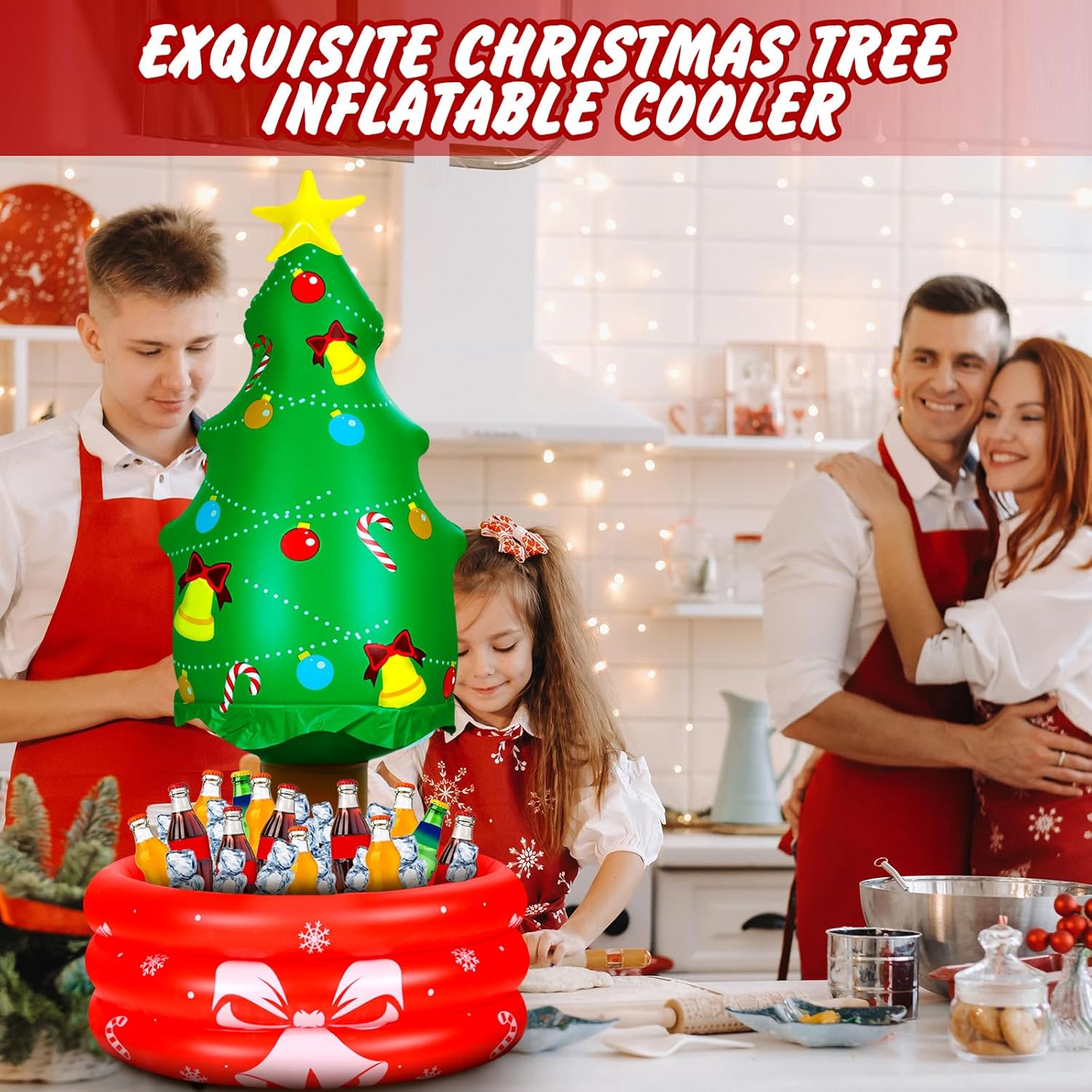 2 Pcs 4.13 Ft Inflatable Christmas Tree Cooler Blow Up Christmas Tree Decoration Star Treetop Hot Cocoa Mug Drink Cooler