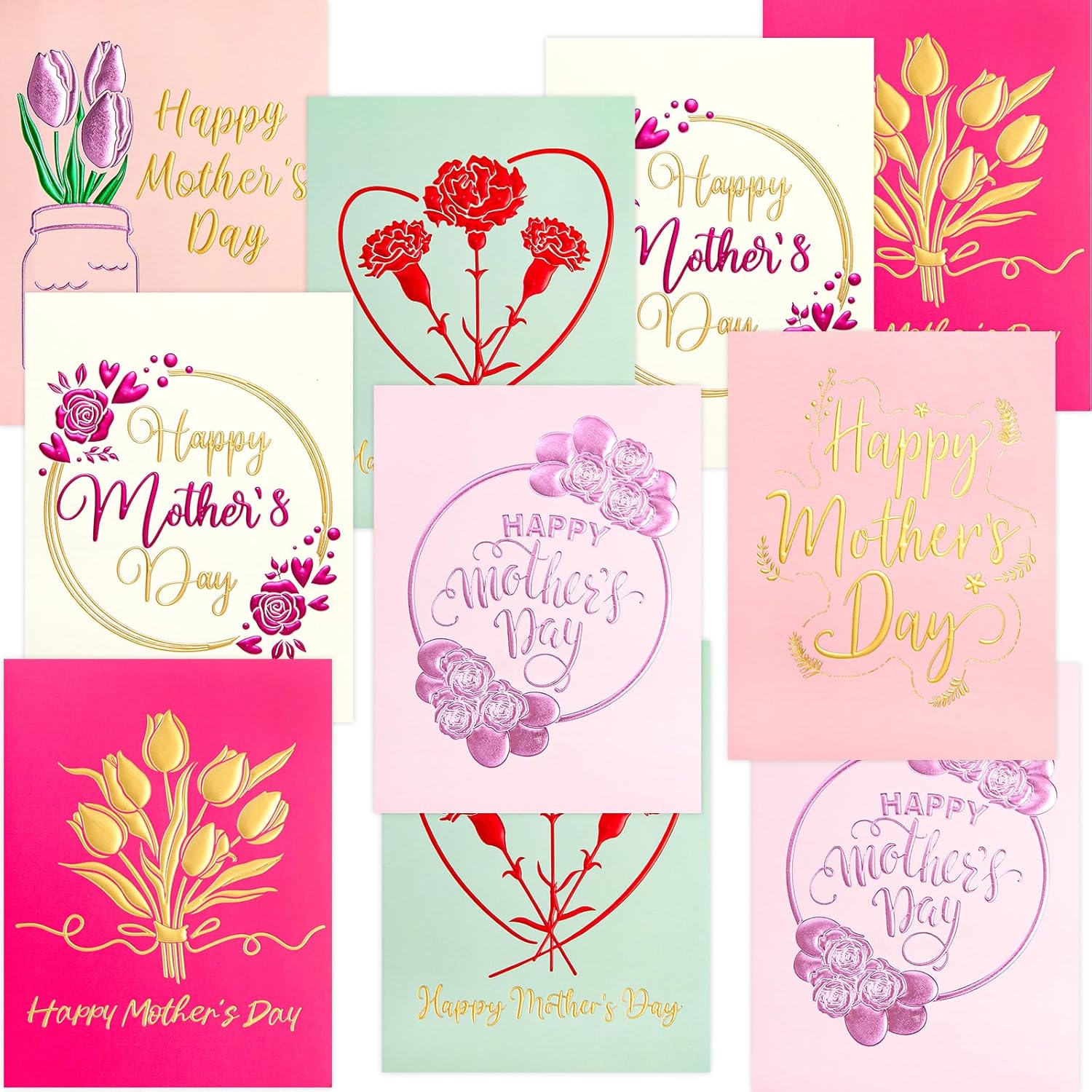 24 Pack Happy Mothers Day Cards With Envelopes Foil Embossed Flower Mother'S Day Gift Cards Flowers Blank Inside