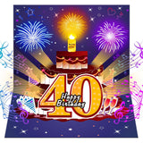 40Th Birthday Cards Pop Up 3D Cake - Fireworks Lights & Music & Blowable Candle Card Funny Happy 40Th Birthday Card Gifts For Women, Men, Mom, Grandma, Wife, Sister, Friend