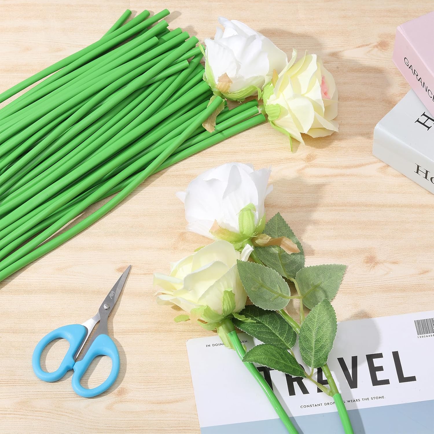 50Pcs Flower Stem Covers Green Tubing Roll Tubes For Bundling Artificial Flowers Diy Bouquets Wedding Corsage Arrangement