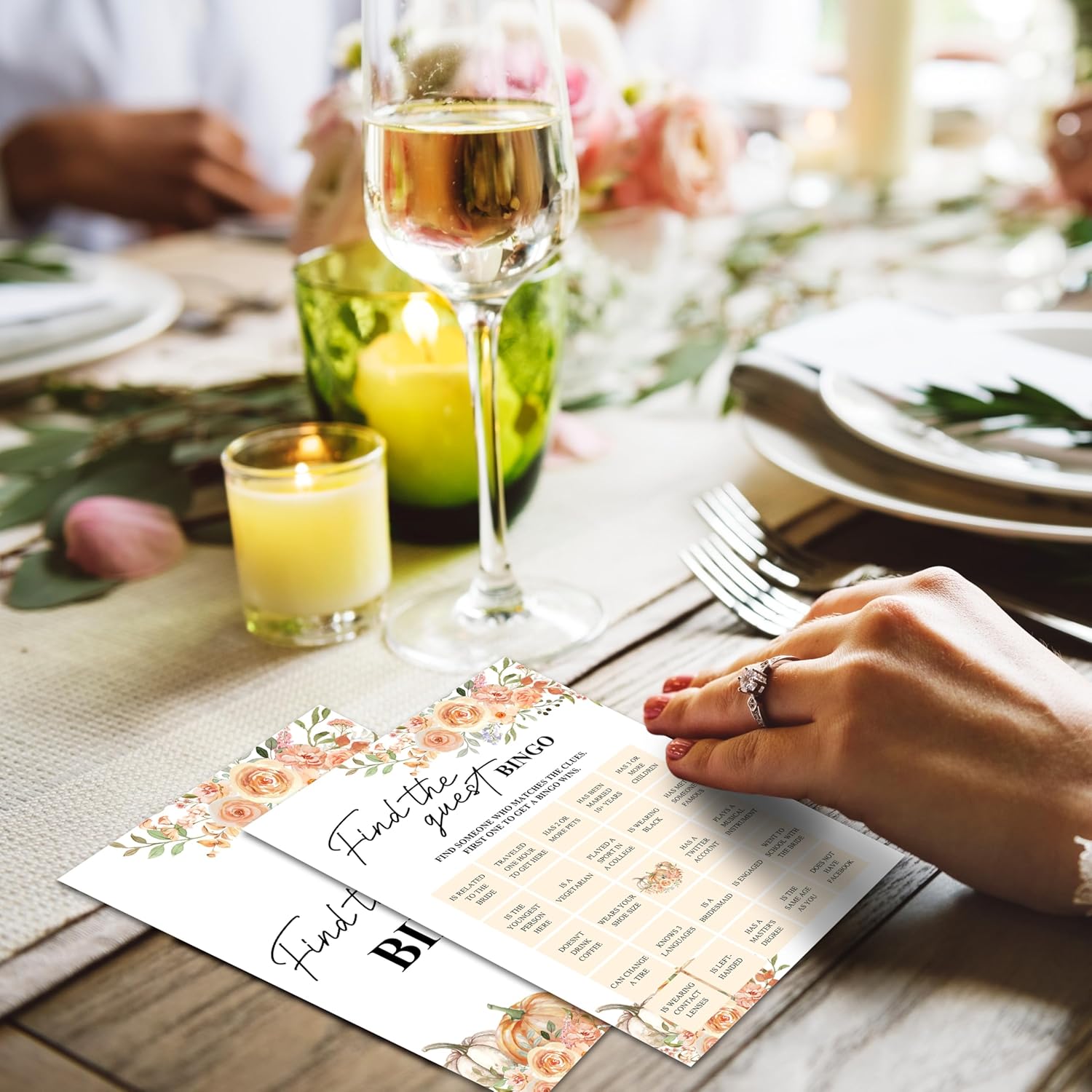Fall Floral Bridal Shower Games, Find The Guest Bingo Minimalism Wedding Game Card, 25 Pcs Engagement Bachelorette Party Supplies, Autumn Wedding Shower Game For Reception -A008