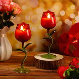 2 Pcs Valentine'S Day Scented Candle Gift For Women Lavender Scented Rose Flower Wine Glasses Candle Soy Candles Gift For Birthday Mother'S Day(Red Rose,Green Color Leaf)