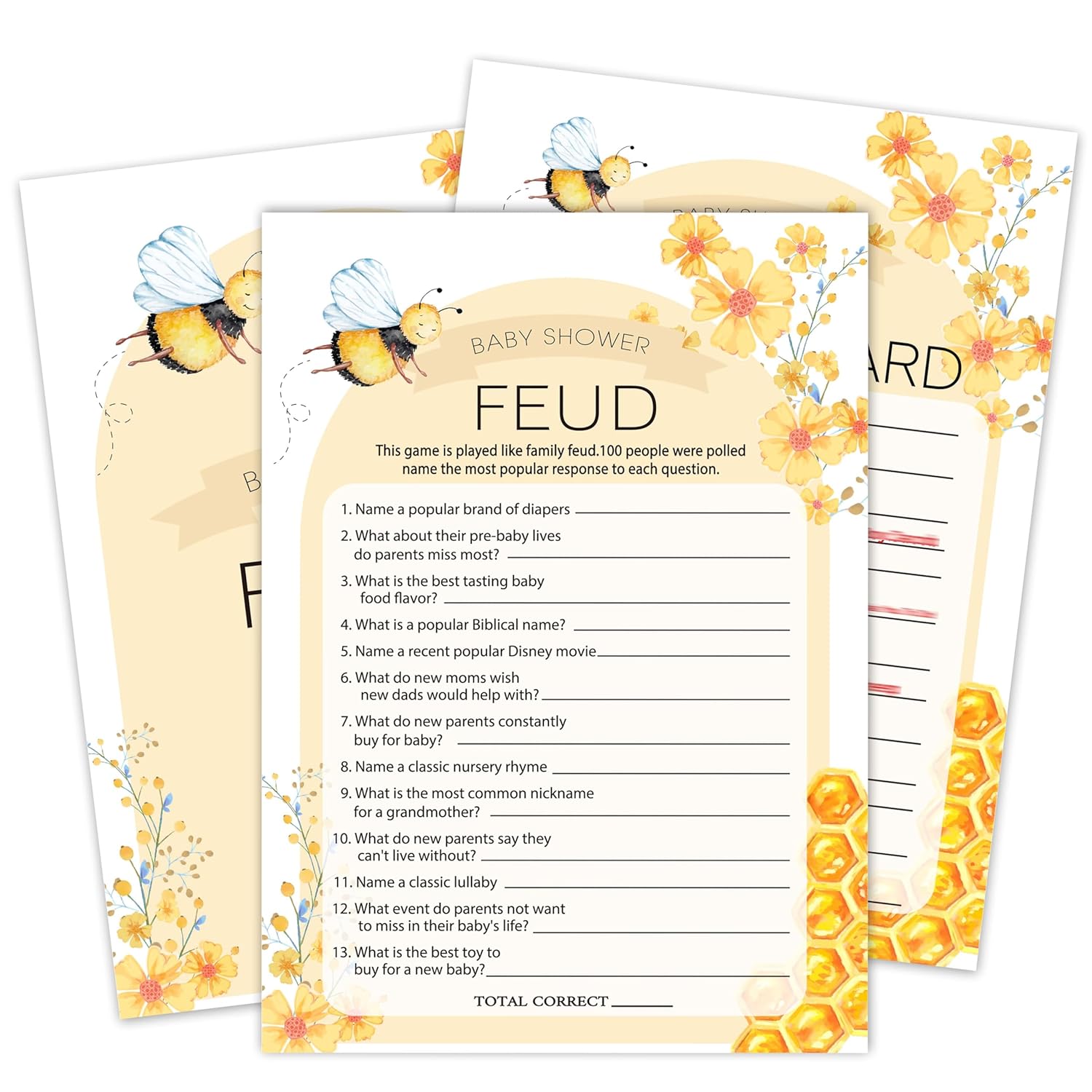 Baby Shower Games For Boys Girls, Honey Bee Themed Baby Shower Party Game Cards, Double Sided Gender Reveal Game Cards, Bumble Bee Pregnant Celebration Decoration Supplies, 03