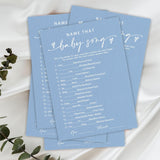 Name That Babysong Game Set - Minimalism Blue - 30 Double-Sided Fill In Style Game Cards With Answer Cards, Gender Reveal, Party Favor & Supplies - A05