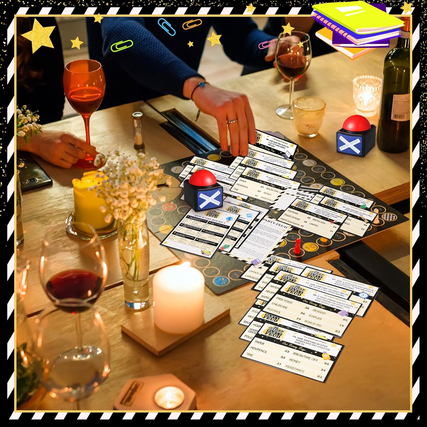 Friendly Feud Games For Adults With 2 Buzzers Family Bachelorette Office Team Building Adults Holiday Work Feud Trivia Quiz Board Games(Classic)