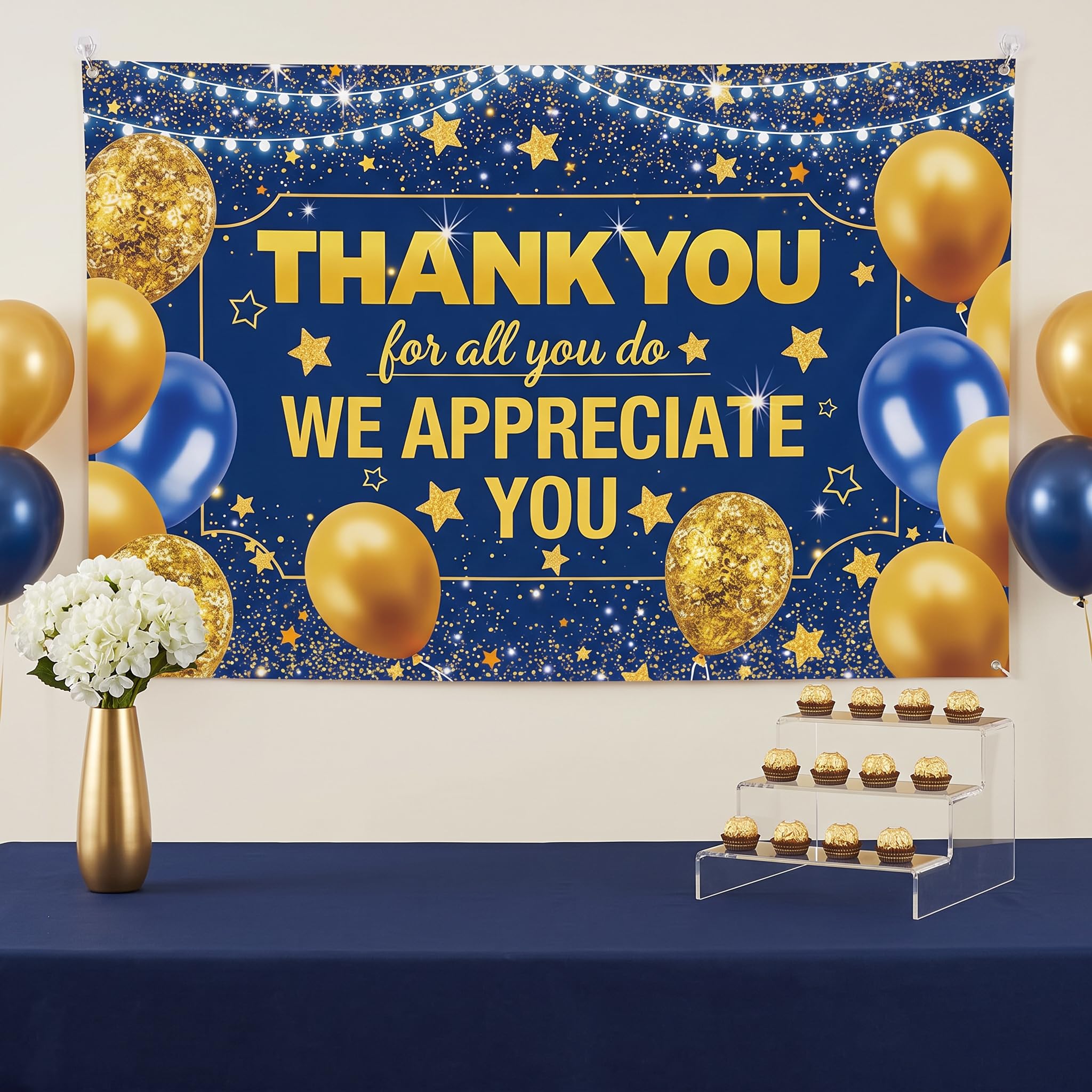 Thank You for All You Do Banner, Blue Gold Starry Thanksgiving Backdrop
