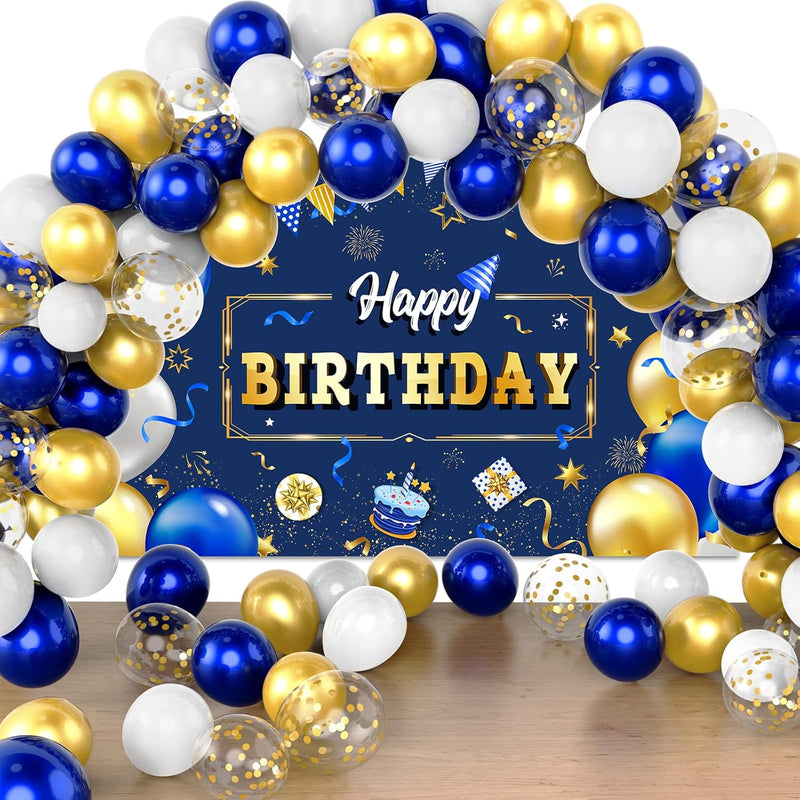 Happy Birthday Decorations Navy Blue And Gold Birthday Backdrop Sign B