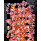 Cherry Blossom Flower Garland With String Light Artificial Hanging Silk Pink Flower Vines Garland For Wedding Bedroom Spring Home Party Kawaii Japanese Decor(4 Pcs)
