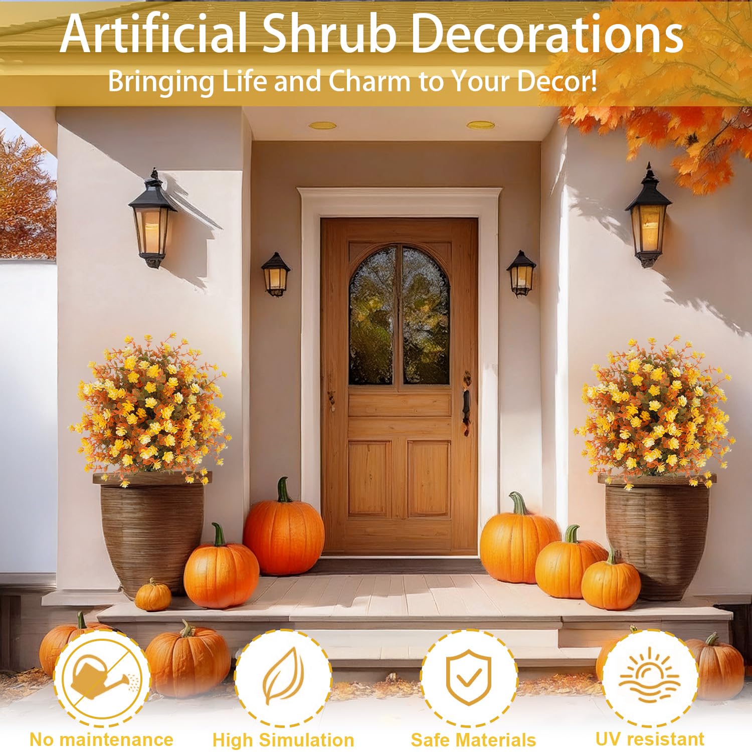 Fall Orange Artificial Flowers With Ground Stakes - 2 Pack 21 Inch Uv Resistant Artificial Plants For Garden, Patio Or Porch Thanksgiving Decorations