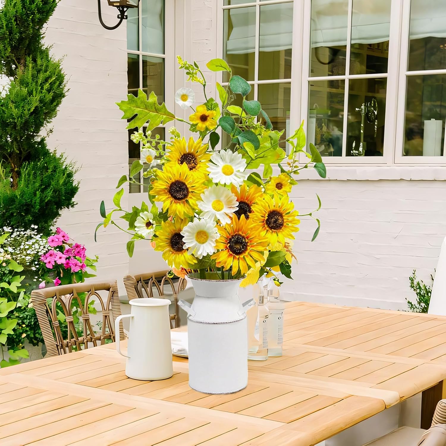 23.5" Faux Flowers In Vase, Silk Sunflower Artificial Flowers With Metal Pot Fake Sunflowers With Vase Flowers Arrangement Centerpieces For Table Kitchen Dining Living Room Home Spring Decor