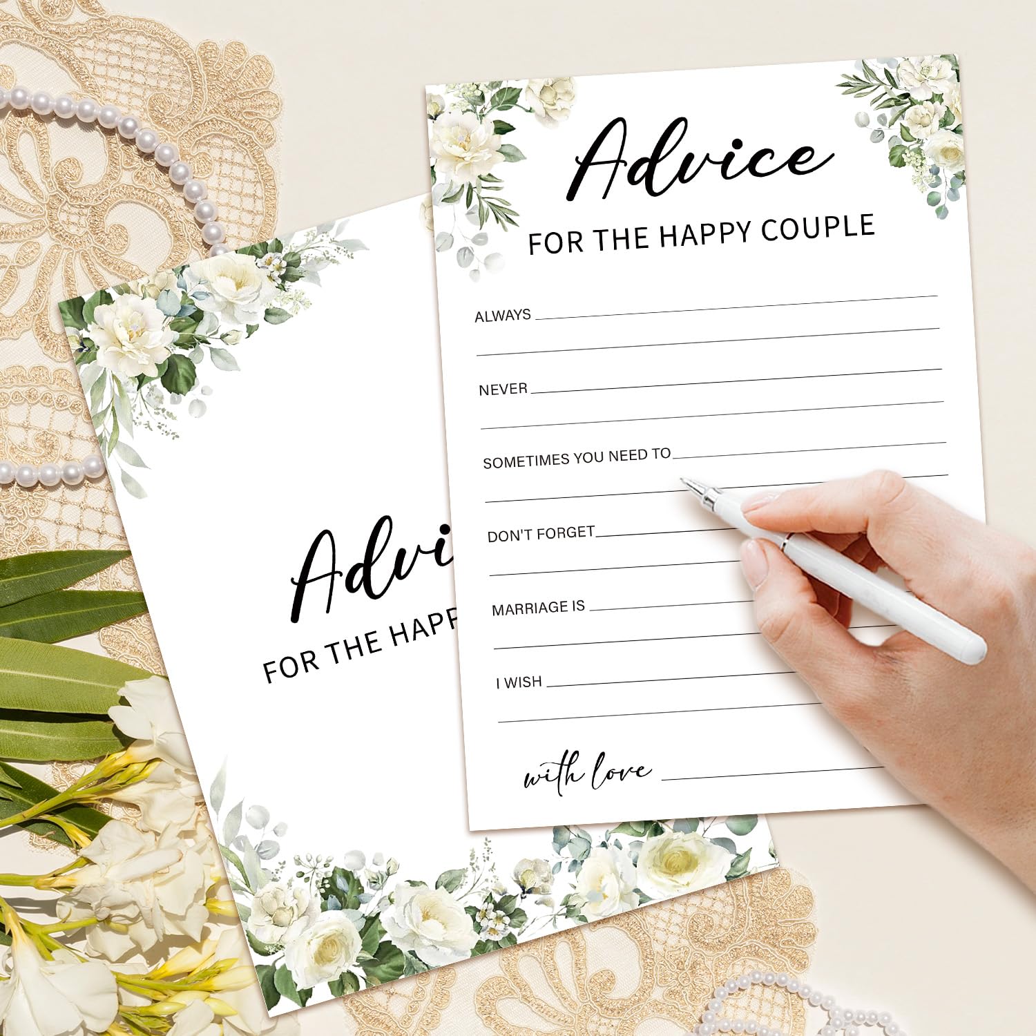 Eucalyptus Bridal Shower Games 30 Guests, Wedding Advice Cards Bridal Games For Showers, White Rose Advice And Wishes For The Mr And Mrs Wedding Engagement Party Activity Supplies/Green-14