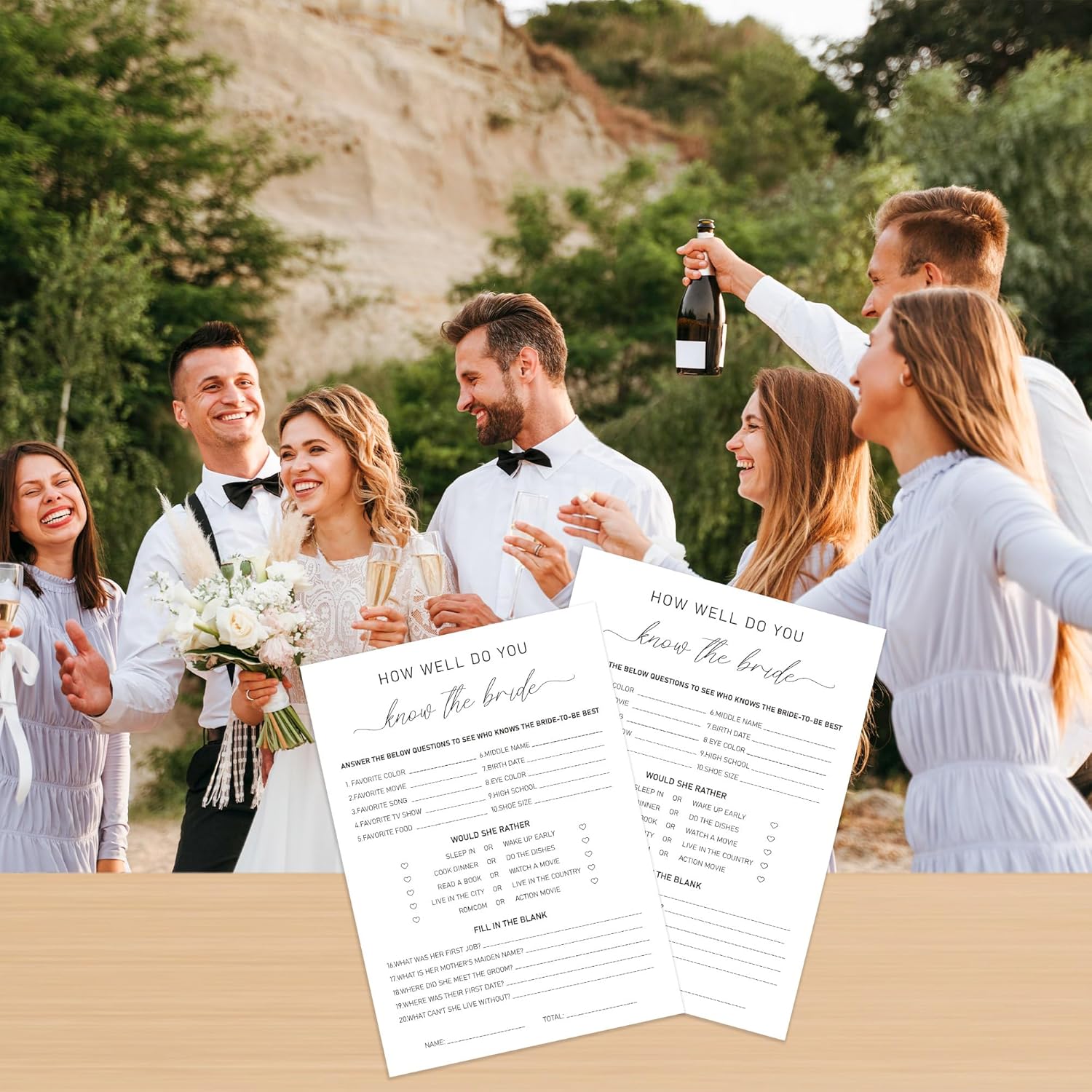 How Well Do You Know The Bride Game, Bridal Shower Questionnaire Cards, Who Knows The Bride Best, Minimalist Wedding Game, Bridal Shower Games, Bachelorette Party Games -Wktb01