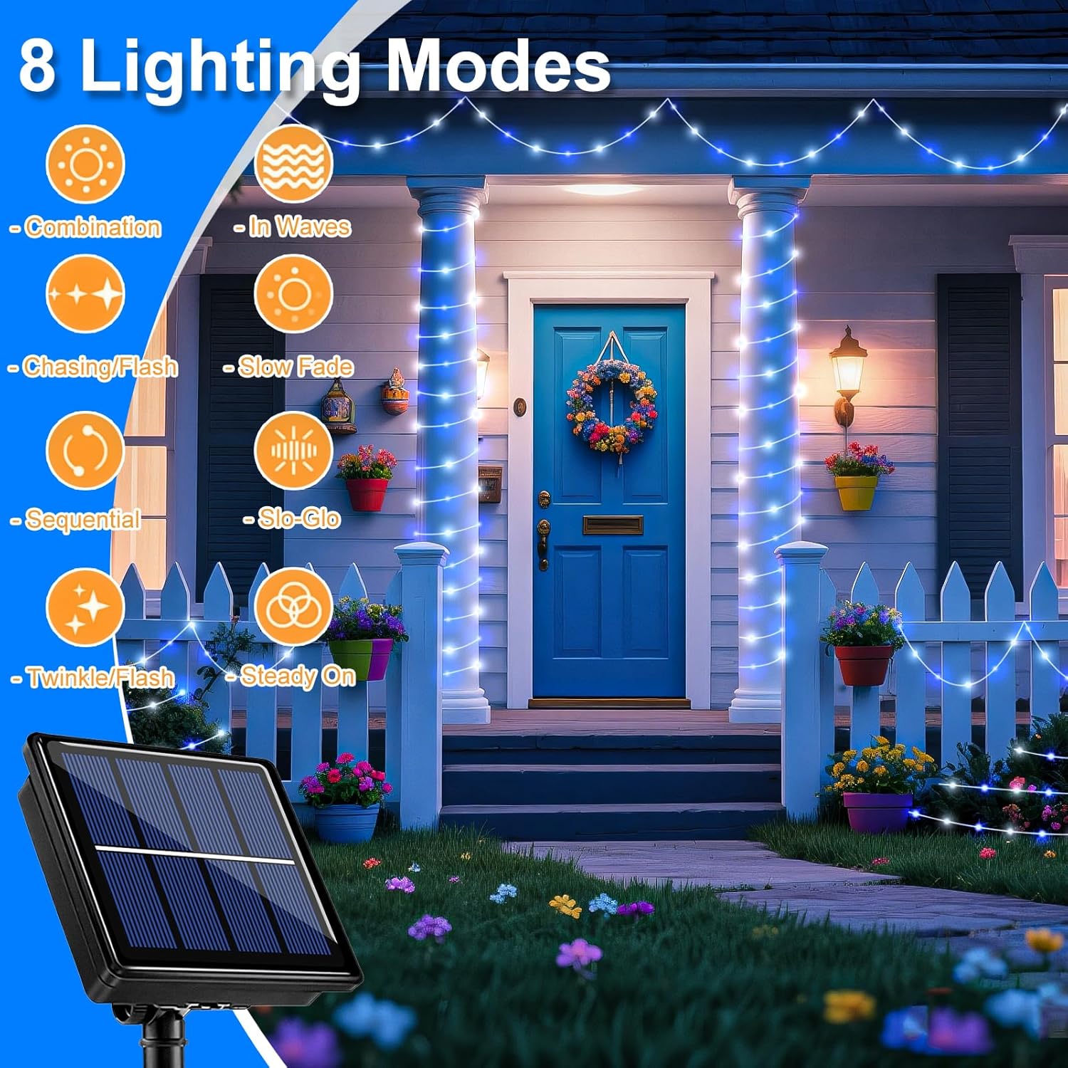 Solar Christmas Lights Outdoor Waterproof Total 66Ft 200 Led Solar Twinkle Lights For Outside Clear Wire, 8 Modes Solar