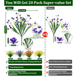 20 Bundles Artificial Flowers For Outdoors Fake Plants Spring Decor, Uv Resistant Artificial Plants Cemetery Fake Flowers Faux Plastic Greenery Shrub Porch Patio Summer Decorations 580 Head