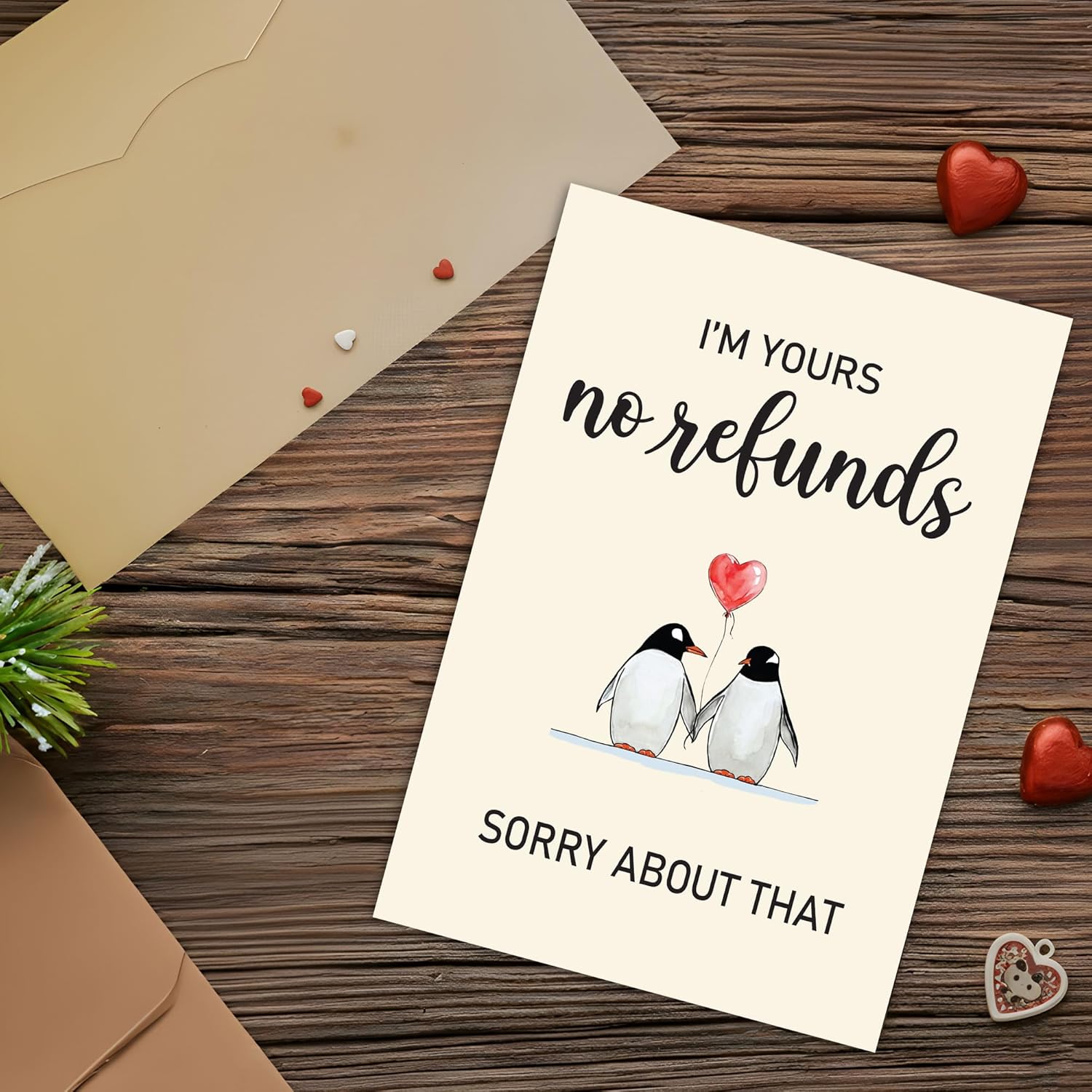 Funny Valentine’S Day Card For Him Or Her, “I’M Yours No Refunds” Penguin Love Card, Anniversary Card For Husband Wife Boyfriend Girlfriend, Lgbtq+ Gift, Blank Inside With Envelope