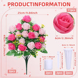 Artificial Cemetery Flowers,Set Of 2 Grave Memorial Flowers With Vase, Outdoor Grave Decorations Roses,Silk Flowers For Cemetery Headstones Decoration (Pink)