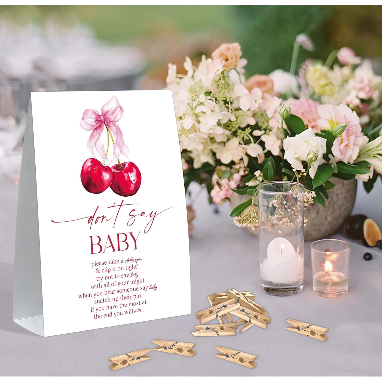 Dont Say Baby Baby Shower Game, Cherry Sign And 50 Clothespins, Baby Shower Game, Gender Reveal Games, Gender Reveal Neutral Decorations, Centerpiece Party Decorations, Gender Neutral Baby Gift,11