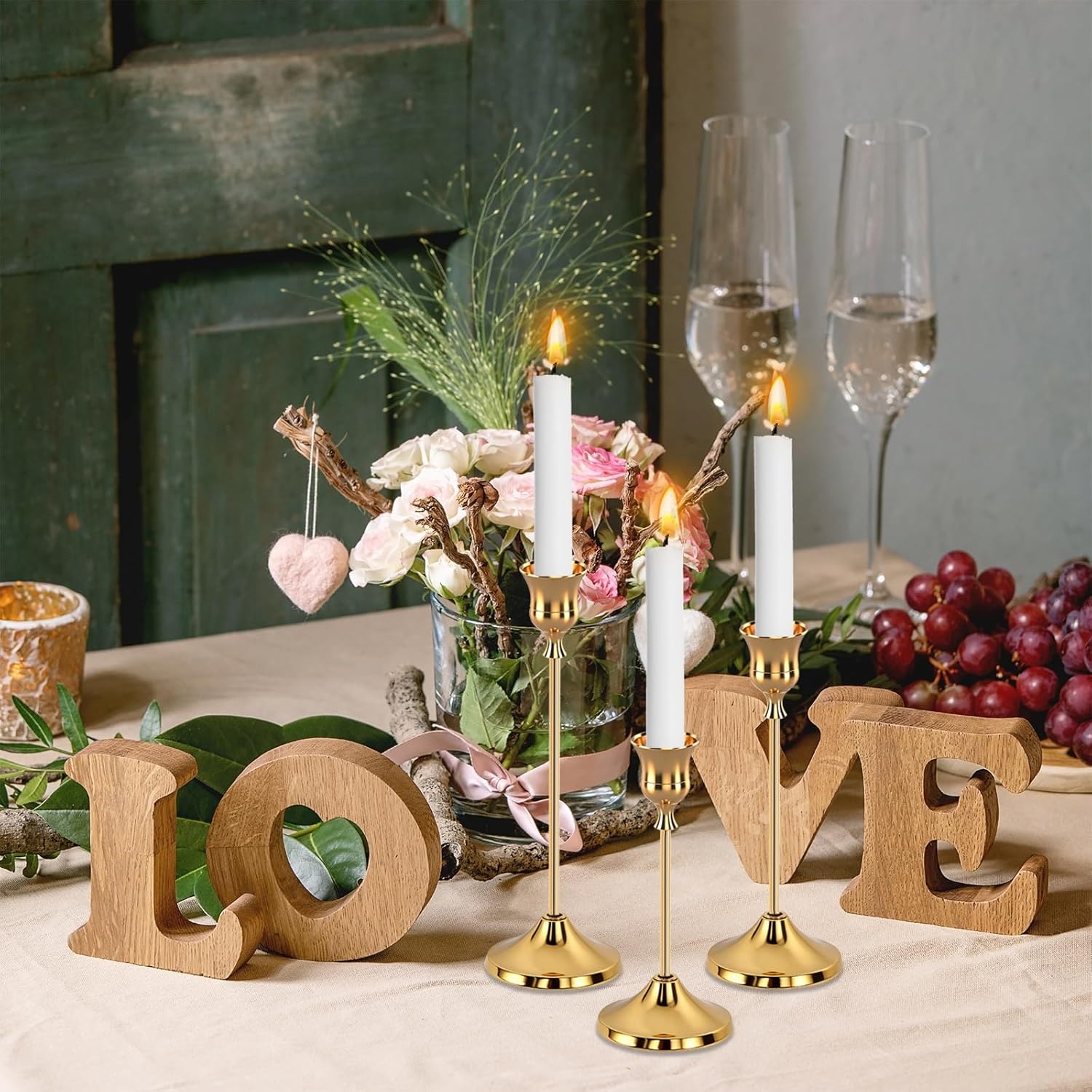 6Pcs Gold Candle Holders, Candlestick Holders Taper Candle Holders For Pillar Candles Sticks Holder Decor Halloween Christmas Decorations Candle Candelabros Para Centros De Mesa (Gold)