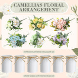6 Pcs Wedding Table Centerpieces Camellias Artificial Flowers With Vase Summer Floral Arrangement Purple Blue Pink White Yellow Purple Green Flower Bouquet For Home Dining Table Party Decor